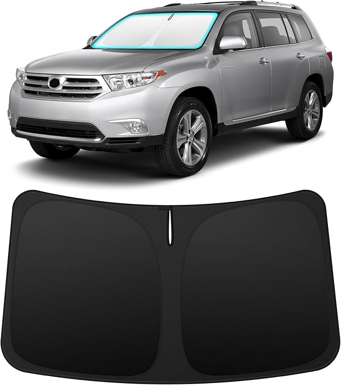 INSAUTO Custom Fit Windshield Sun Shade Accessories for Toyota Highlander 2008-2013, Foldable Front Window Sunshade, UV & Heat Reflector, Keeps Interior Cool, Includes Storage Bag