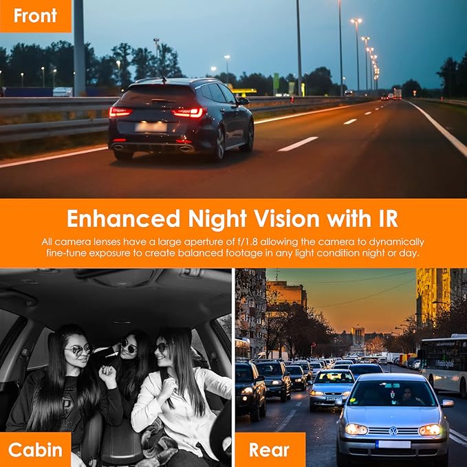 RexingUSA V2 PRO AI Dash Cam 3-Channel Front/Cabin/Rear 1080p Recording with Mobile App Night Vision Camera w/Front Collision Warning, Pedestrian Alert, Lane Departure Warning,Clear to Go Alert