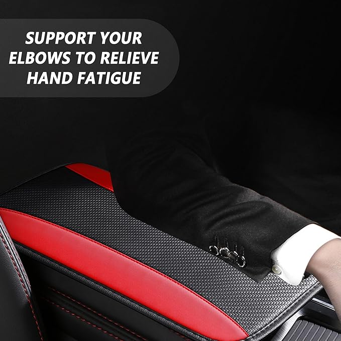 Stylish Car Center Console Cover,PU Leather Car Armrest Cover Prevent Scratches on Center Console,Universal Car Armrest Cushion Car Accessories Interior for Car SUV Truck (Red)