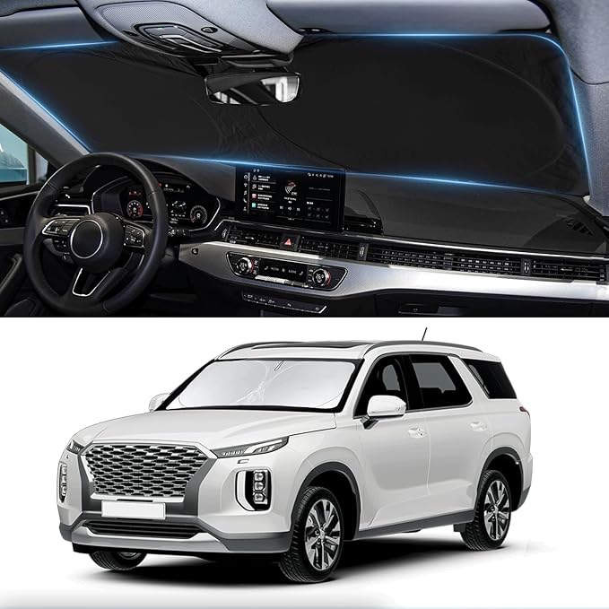 Sunshade for Hyundai Palisade 2020 2021 2022 2023 2024 2025 2026 Car Sun Shade Windshield Accessories Foldable Front Window Sun Visor 210T Reflective Fabric Protector Block Rays