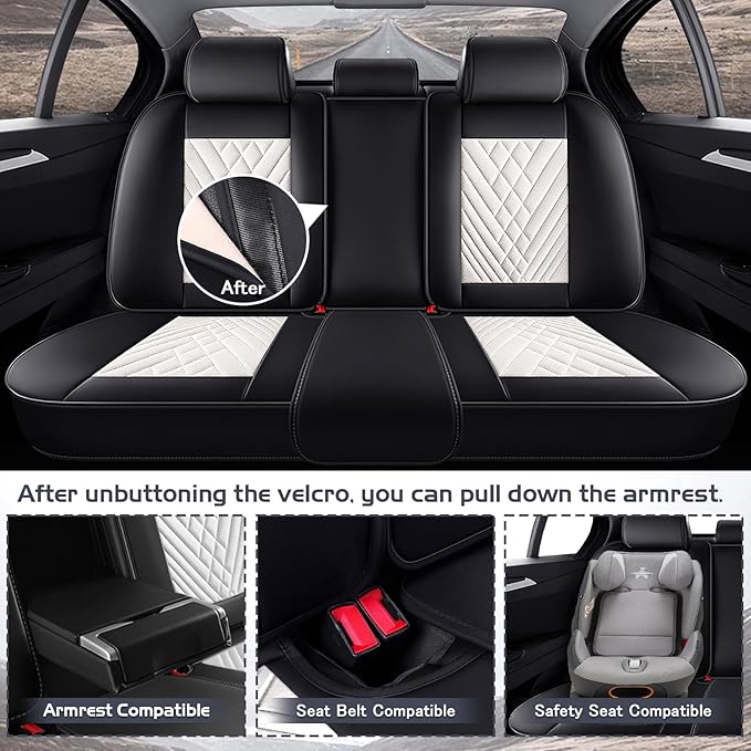 Truck Seat Covers for Ram 3500 2009-2026, Waterproof Premium Leather Full Coverage Car Seat Cover, Muscle Sport Style Auto Interior Seat Cover Sets (Full Set/Black White)