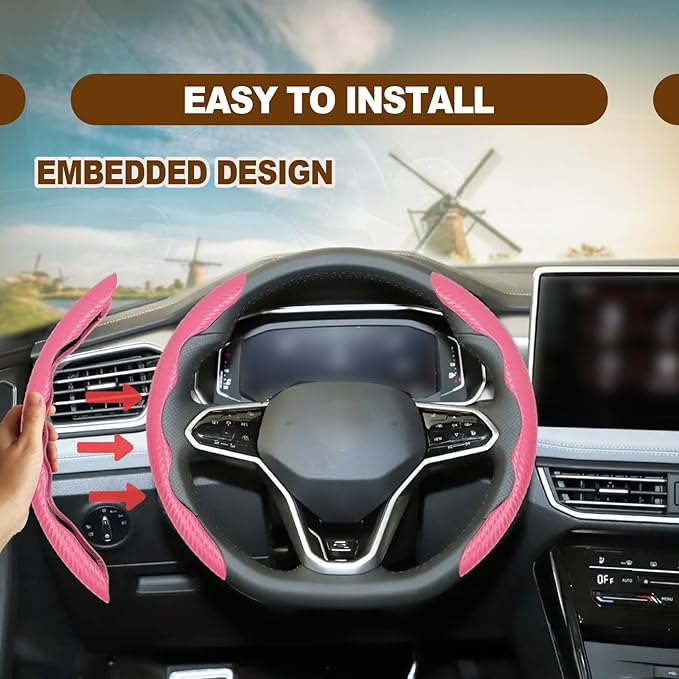 Car Interior Accessories Butterfly Steering Wheel Cover Car Carbon Fiber Anti-Skid Steering Wheel Cover (PINK)