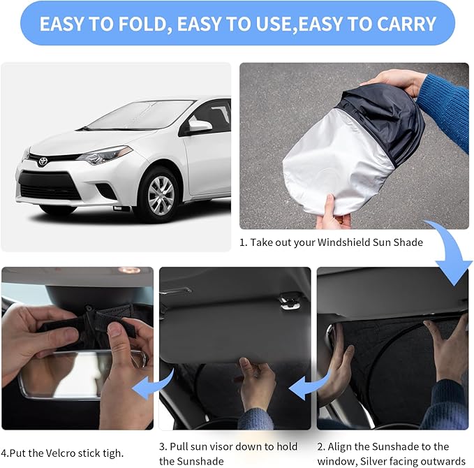 for Toyota Corolla 2014-2019 Sun Shade Sunshade Windshield Cover 4-Layers Front Window Shade Custom Fit Corolla Sun Visor Shades - 240T Retractable Shade Blocks UV Rays Car Accessories