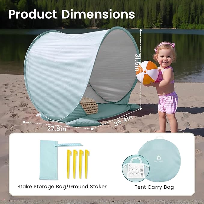 Tiny Land Baby Beach Tent – Pop Up Baby Tent with UV Protection, Portable Baby Beach Essentials, 35"x28"x32" Sun Shelter for Infants, Baby Outdoor Use (Pastel Aqua)