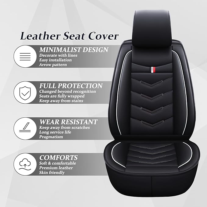 Car Seat Cover for Ford Explorer 2000-2025, Waterproof Durable Compatible Airbag, Premium Leather Seat Protector(2 Seats Luxury,Black White)