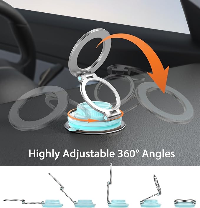 BOCLOUD 2026 Next-Gen Suction Cup Phone Mount Cute 360° Zinc Alloy 109 LBS Phone Stand Vacuum Magnetic Car Holder for MagSafe Strongest Accessories for iPhone 16 15 14... Android