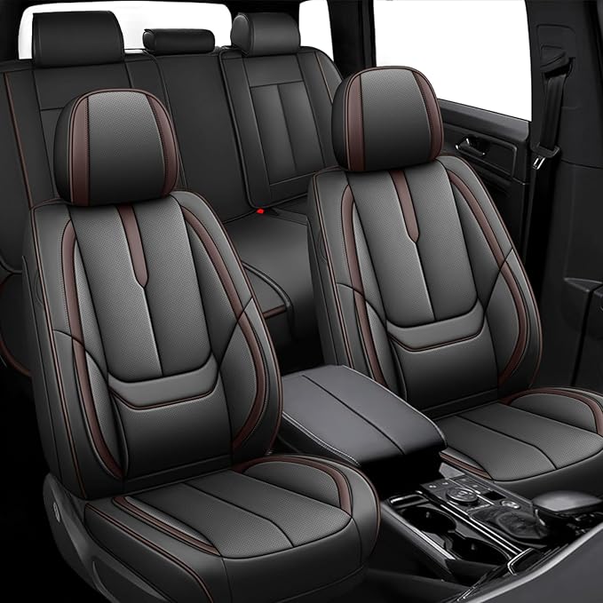 Fit for 98% of Mercedes Benz Car Seat Covers, Premium Nappa Leather Seat Cover, Fully Wrapped Protect Modern Style Seat Cover (5-Seat Standard, Black & Coffee)