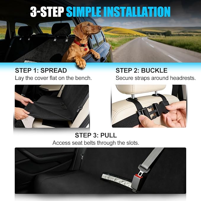 Universal Waterproof Terry Cloth Car Back Seat Cover - Heavy Duty Sweat Towel Rear Seat Protector for Post-Gym, Yoga, Beach, Pets & Kids - Machine Washable, Non-Slip Backing, Black (55" x 29")