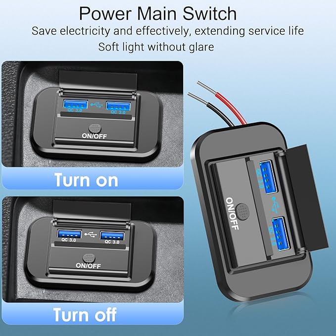 2 Pack 12V USB Outlet Dual Quick Charge 3.0 Car USB Ports: 12 Volt Power Outlet USB Panel Wall Mount Car Charger Socket for Marine RV Motorcycle Boat Car Truck, etc. (Surface Mount Installation)
