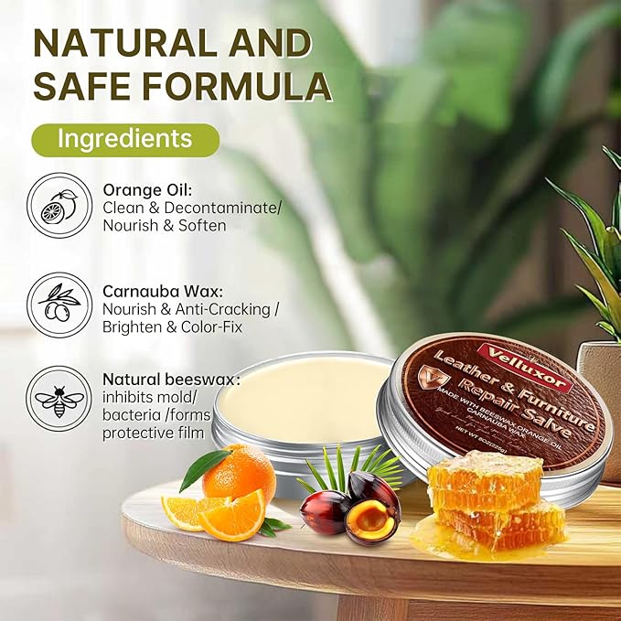 Leather Cleaner and Conditioner, Premium Wooden & Leather Furniture Repair Salve, Polisher & Moisturizer, Restores & Protects for Handbags, Car Seats, Boots, Jackets, Couch & Saddles, 8 oz