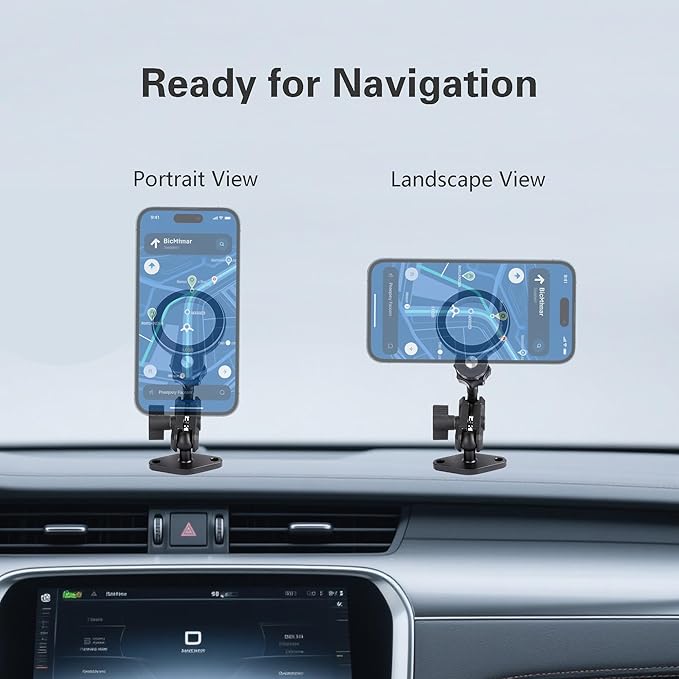 Magnetic Phone Holder with AMPS Standard Drill Base for Magsafe, Aluminum 360° Rotation Phone Mount for Car Dashboard Truck Boat Desk, Compatible with iPhone 16 15 14 13 12 Series