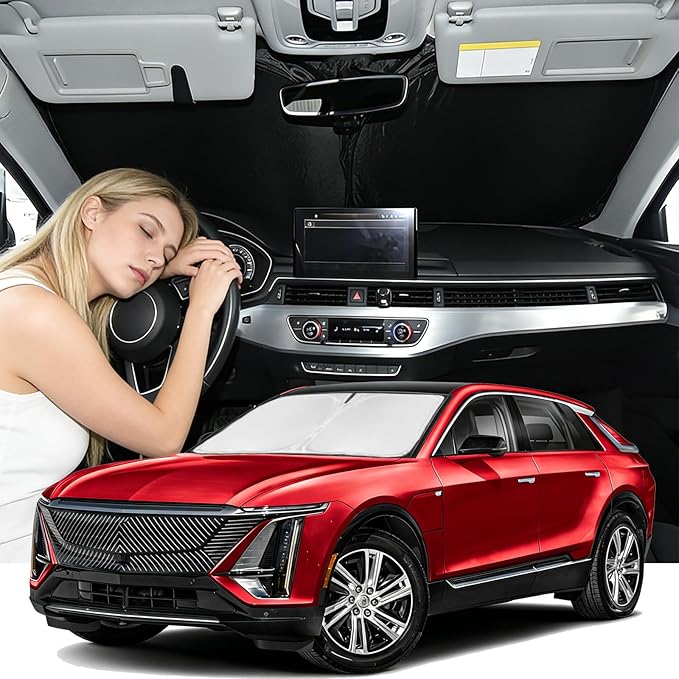 Windshield Sunshade for Cadillac Lyriq 2023-2026 Sun Shade Car Windshield Accessories Technology Upgrade 4 Layers Blocks UV Rays Custom Fit Lyriq 240T Car Window Shades Windshield Keep Cool