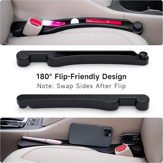 Givifive Car Seat Gap Filler Set of 2, 3IN1 Seat Side Gap Filler Plug with Storage Slot & Hook Function, Soft Foam Universal Fit Car SUV Truck Fill Gap Between Seats Console Organizer（Narrow Black）