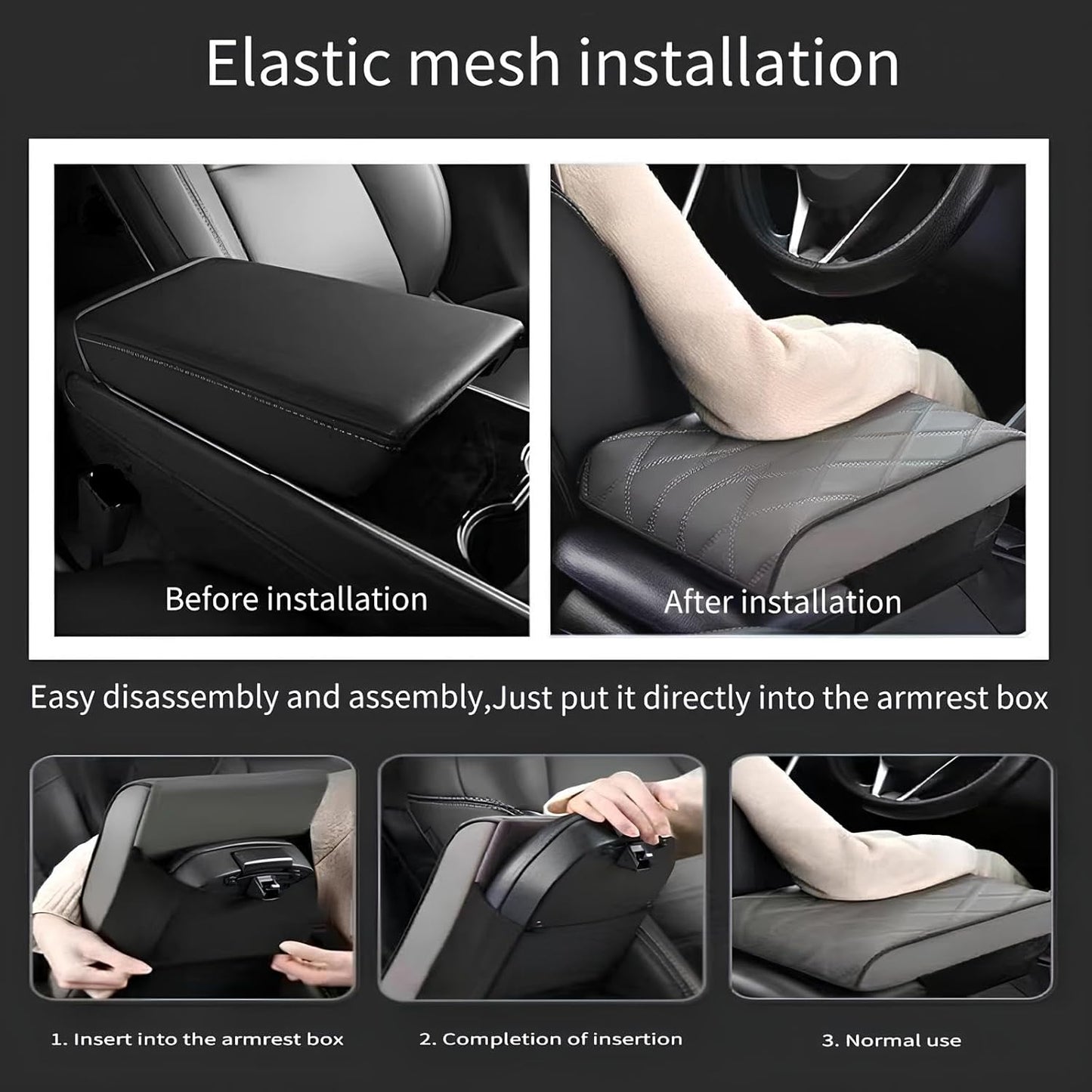 Leather Car Armrest Box Mat - 2023 New Waterproof Car Center Console Cover Mat, Universal Armrest Mat, Leather Car Armrest Cover for SUV/Truck/Vehicle (A-Black)