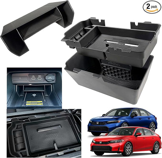 2025 2026 Civic Double Center Console Organizer Tray for 2022-2026 Honda Civic 11th Gen Sedan Hatchback LX EX Sport 2025 Accessories Civic 2026 Central Console Organizer Insert Tray(2pcs)