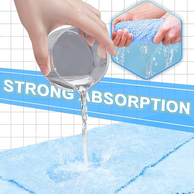 Car Wash Drying Towels, 450gsm Ultra-Thick Absorbent Lint-Free Extra Soft Microfiber Rags for Car Detailing, Interior & Exterior Cleaning Cloths, 16in x 16in - Coral Fleece, Blue+Yellow+Grey, 12 Packs