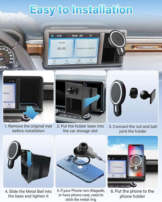 PZK Car Phone Holder for Ford Maverick 2022 2023 2024 Accessories with Strong Magnetic 15W Fast Wireless Charger Magsafe Car Phone Mount with Cubby Stroage Box Trunk Dash Mount 360° Rotation