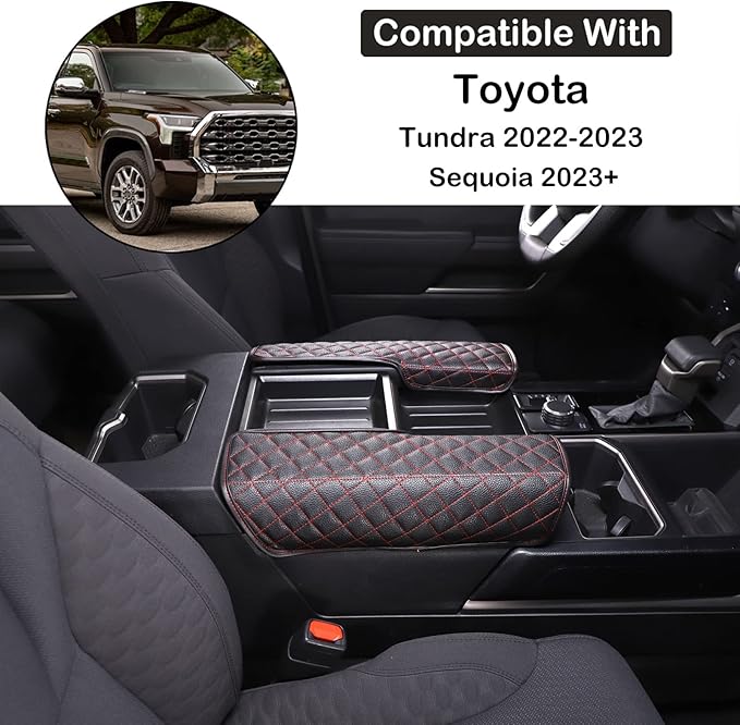 Car Leather Center Console Protector Cover Compatible with Toyota Tundra/Sequoia 2022-2026, Center Console Armrest Seat Box Cover Cushion Lid Protector Pad Waterproof Anti-Scratch Interior Accessories