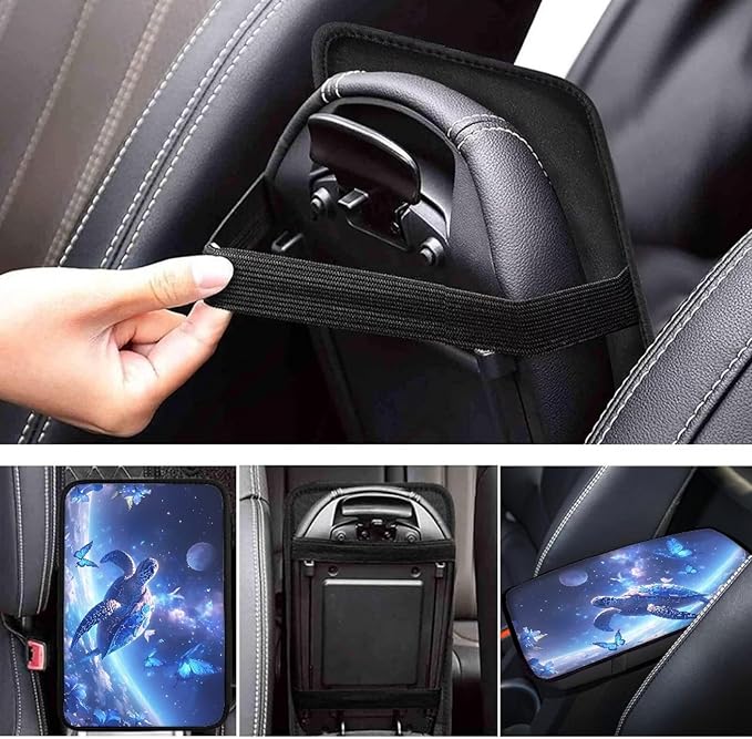 Butterfly Moon Sea Turtle Soft Armrest Seat Box Cover Car Armrest Cushion Car Decor Protective Car Accessories Fit for Most Cars, Vehicles, SUVs