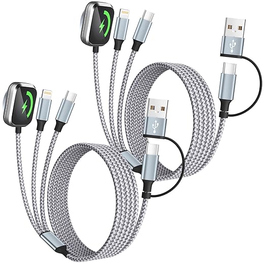 Travel Essentials 3 in 2 Charging Cable for Apple iWatch Charger (2Packs 5FT), UB-A/USB-C Multi Charging Cable/Cord for All Devices Compatible for iWatch Ultra/SE/10-1, iPhone16 15 14, Android, More