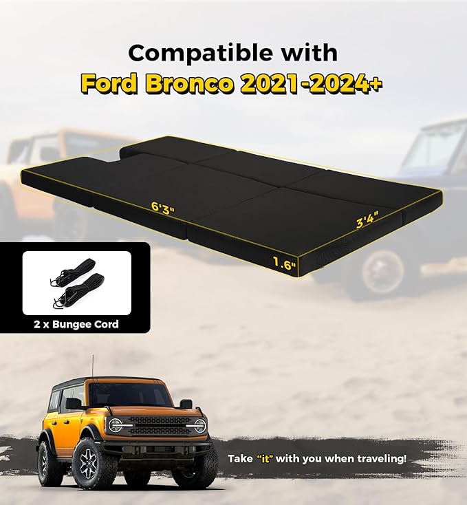 Xprite Bronco Mattress, 1.6-Inch Thick Premium Foam Bed Pad, Portable Foldable Trunk Sleeping Platform Compatible with 2021-2026 Ford Bronco 4 Door Camping Accessories