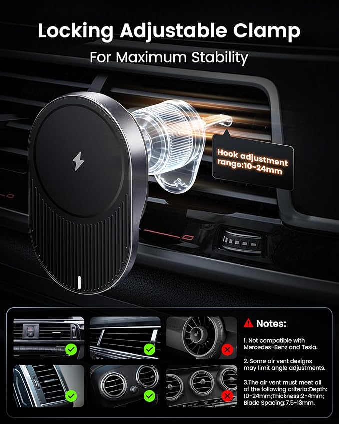 for MagSafe Car Mount Charger, 15W Fast Wireless Cars Charger with Retractable Charging Cable, Magnetic Car Phone Holder for iPhone 17/16/15/14/13/12 Series (Plus & Mini) (Black)