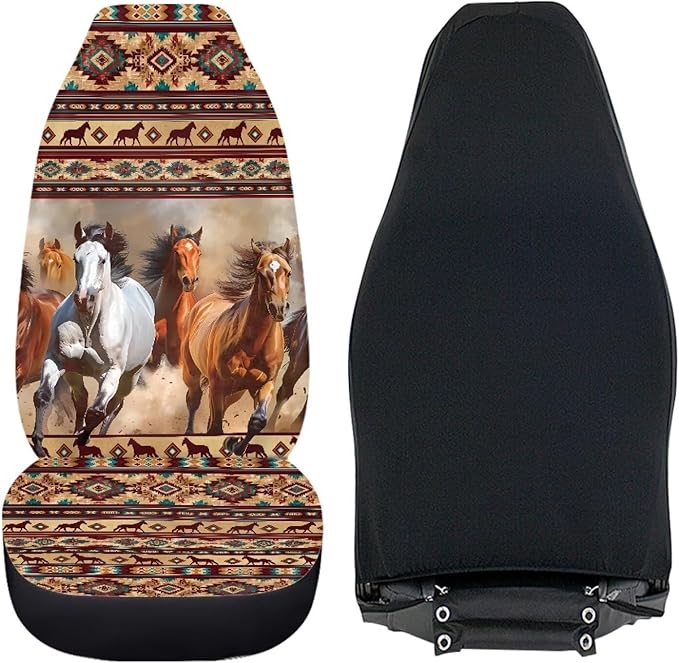 ELEQIN Aztec Horse Car Seat Covers Two Front Only for Car, Automotive Interior Covers, Airbag Compatible, Quick Setup Universal Fit Seat Covers for Car, Truck, SUV
