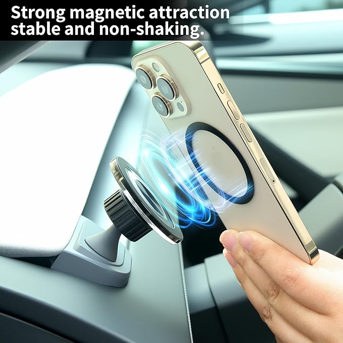 Magnetic Suction Cup Phone Mount for Magsafe for 2025 2026 Tesla Model Y Juniper Driver Side Vent Fixed Holder Strong 2400gf Magnetic iPhone Mount with 360° Rotation One-hand use No Airflow Block