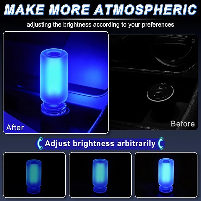 iFunyLED Car Interior USB LED Night Light, Portable Touch dimmable Car Ambient Lighting Kit, Retro Mini Frosted Glass Bottle Lamp Decorations for Vehicle Camping Bedroom Hallway, Pack of 2(Blue)