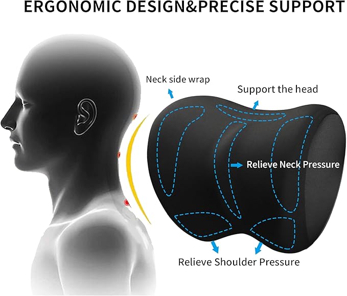 2-Pack Car Neck Pillow with Height-Adjustable,Car Headrest Pillow for Neck Support Relieves Driving Fatigue, Soft Memory Form and Ergonomic Design Fits Most Car Seats(Matte Black)