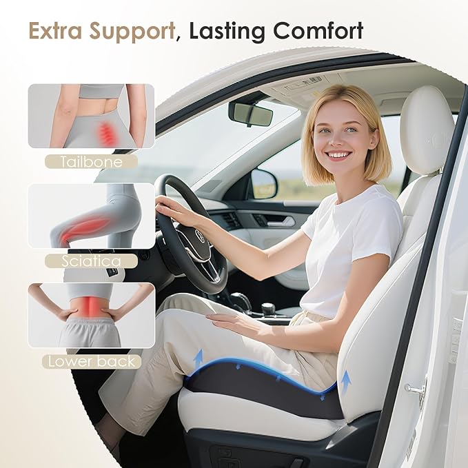 FLORICH Memory Foam Seat Cushion for Car & Office, Extra Large Driver Seat Pad with Lumbar Support, Ergonomic Comfort for Long Driving, Desk Chair, Wheelchair, Truck