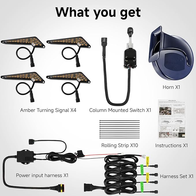 DREAMIZER UTV Turn Signal Kit with Horn, Plug and Play, Pre-Wired, ATV Blinker with Lever Column Switch Universal Street Legal Kit with Hazard light Compatible with Polaris, Can-Am, Teryx, CFMOTO