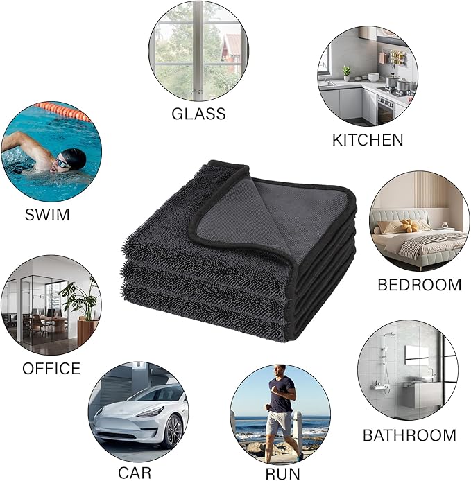 Shiny Cleaning Wipes, 3Pack Shiny Cloths Drying Towels,Shower Doors Drying Towels,16 * 16" Streak Free Glass Window Car Mirror Super Absorben Microfiber Cleaning Cloths (3pcs Grey 16 * 16″)