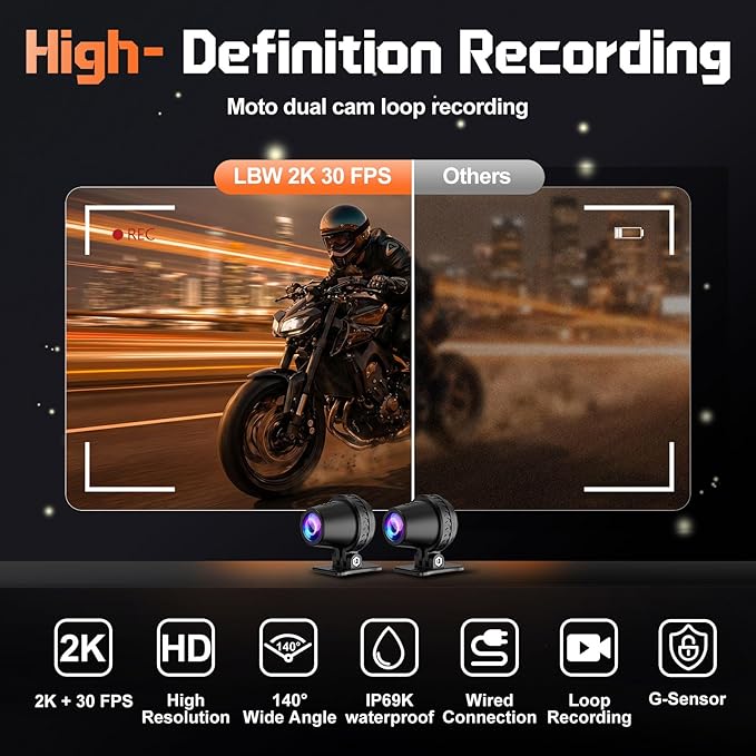 2026 LBW 7" Wireless GPS Motorcycle CarPlay(Includes 128G SD) with Android Auto Navigation, Dual 2K Dash Cam, HD Waterproof Screen, TPMS, Remote Control, BT, Quick Release Anti-Theft Design Mount