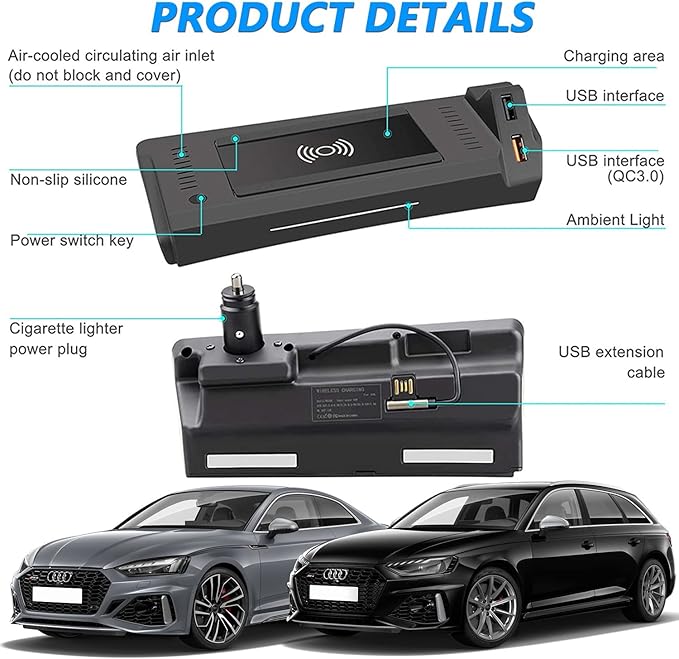 Wireless Car Charger for Audi A4 S4 RS4 A5 S5 RS5 2017-2022, 15W Qi Fast Charging Phone Charger Center Console for Audi B9 A4 A5 Sedan/Allroad/Quattro/Coupe/Sportback/Cabriolet Accessory