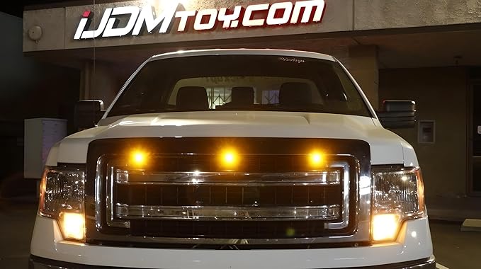 iJDMTOY 3pc Set Custom Retrofit Amber Yellow Front Grille Mesh Mount LED Lighting Kit Compatible with Trucks SUVs