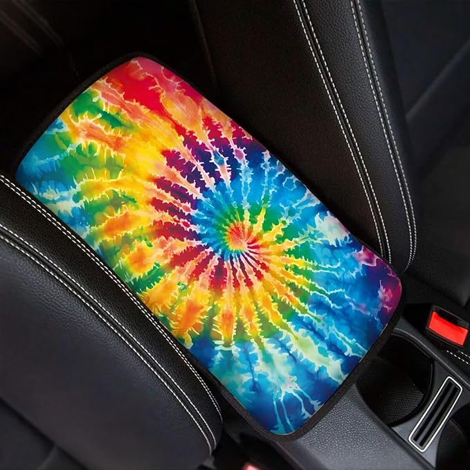 JoyLamoria Colorful Tie Dye Auto Center Console Cover Car Armrest Cover Universal Fit Comfort Armrest Cushion for Car Seat Handrail Box