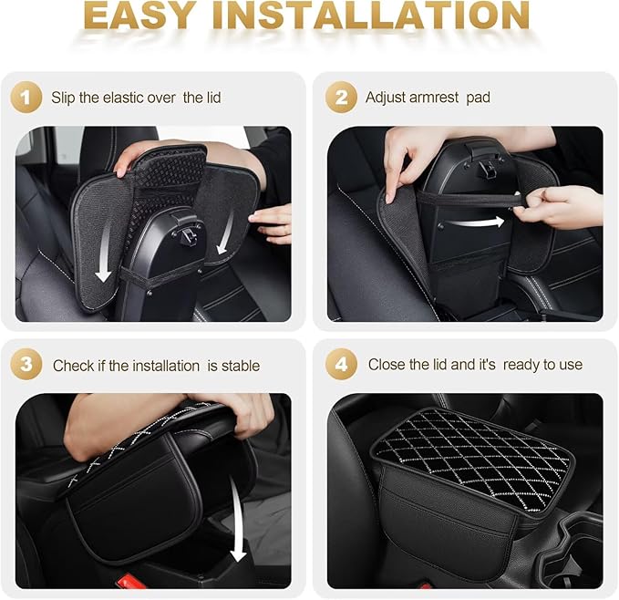 Bling Center Console Cover with 2 Side Pockets Fit for Venza Multi-Functional Car Armrest Cushion Diamond-Studded Rhombus Pattern Style(Black&Silver Diamond)