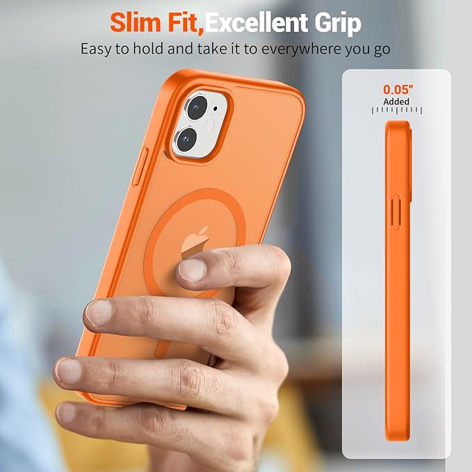 SUPFINE Magnetic for iPhone 11 Phone Case with Screen Protector (Compatible with MagSafe) (Military Grade Drop Protection) Translucent Matte Shockproof Phone Cover,Starry Orange