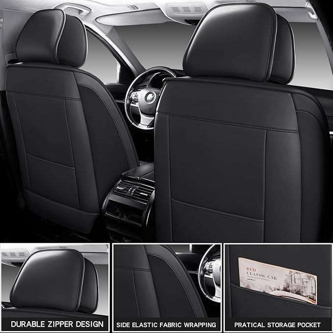 Seat Covers, Car Seat Covers Front Seats, Car Seat Cover, Car Seat Protector Waterproof, Car Seat Cushion Nappa Leather, Black Seat Covers Carseat Cover Universal Fit for Most Cars