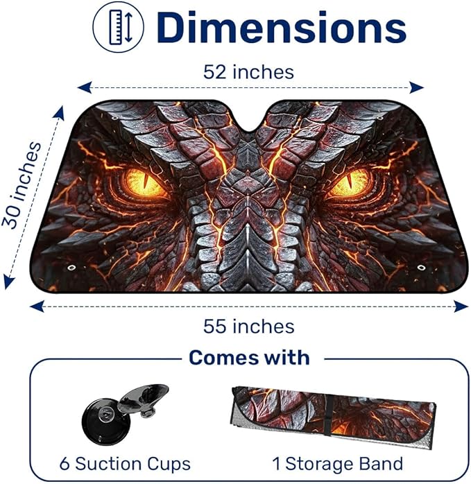 GENANY Dragon Windshield Sun Shade for Car SUV Truck (55x30 Inches), Front Window Visor for Windows, Protector Blocks UV