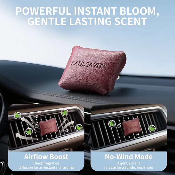 Car Air Freshener Diffuser Provence Lavender Scented 2 Pack, Car Fresheners Vent Clip Leather Design, Car Diffuser Flower Scented for 30 Days Long Lasting WineRed