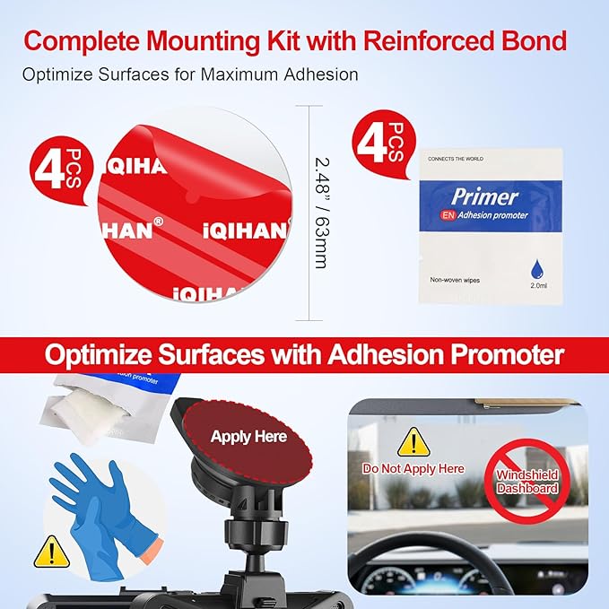 Sticky Adhesive Pads for Windshield Dash Cam Mount, 4-Pack Double-Sided Heat Resistant Dashcam Mounting Tape, Havy Duty Clear Glue Sticker Replacement for Car Camera Windscreen Window Dashboard