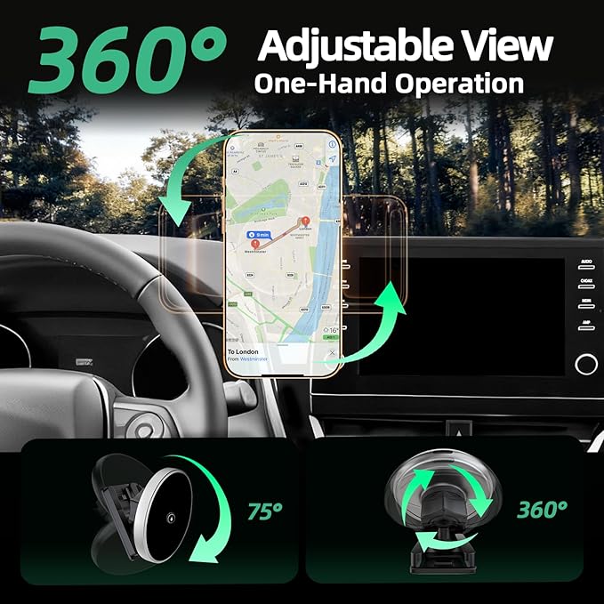 Car Phone Holder for Toyota Camry (2021-2023 2024), MagSafe Car Mount Charger, Magnetic Phone Holder, 15W Wireless Charging, Dashboard Phone Holder, 360° & Hands Free, 2022 Camry Interior Accessories