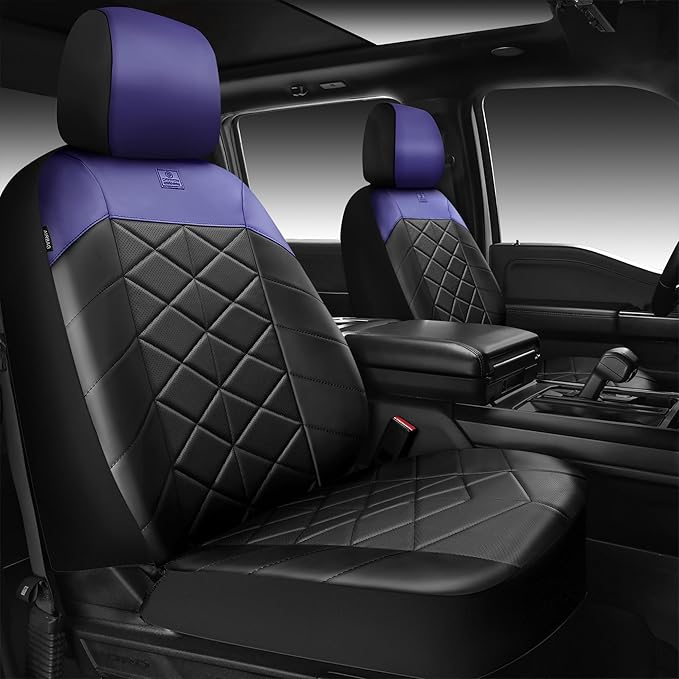 CAR PASS Nappa Leather Waterproof Car Seat Covers Two Front, 3D Foam Automotive Seat Covers with Memory Foam, Universal Fit for Cars SUV Truck Sedan, Airbag Compatible, Black Blue