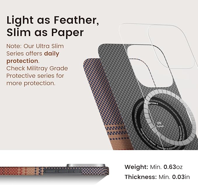 pitaka for iPhone 16 Pro Max Case Compatible with MagSafe, Thin & Light Case iPhone 16 Pro Max with a Caseless Feel, 1500D Aramid Fiber Woven [Tactile Woven-Sunset]