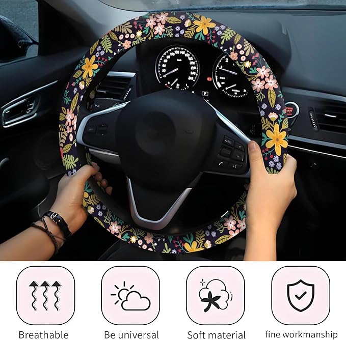 Car Steering Wheel Cover, Universal 15 Inch Neoprene Non-Slip Steering Wheel Covers, Funny Car Accessories for Women Men Fit Auto, Suvs, Truck Cute Colorful Floral