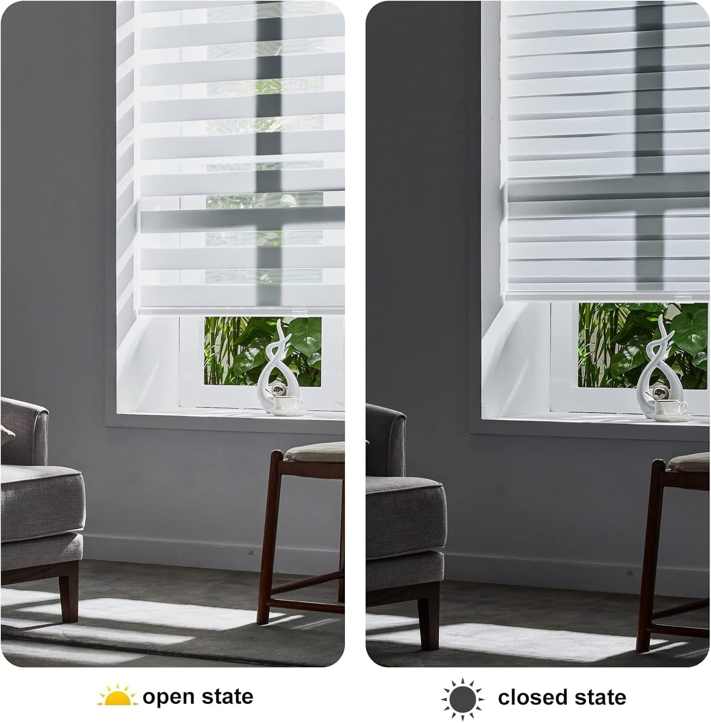 Persilux Zebra Blinds for Windows, Cordless Roller Blinds (34.5" W x 72" H, White) Light Filtering Sheer Window Treatments, Light Control for Day and Night, Room Darkening Roller Shades for Windows