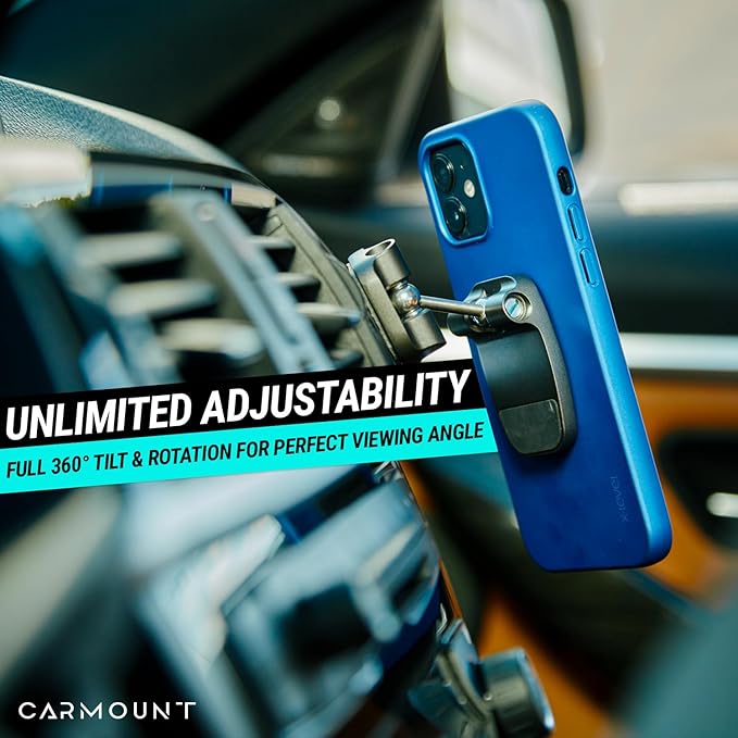 CARMOUNT F2 Adjustable Car Mount | 2.0 Magnetic Phone Mount, Dashboard Phone Holder for Car, 6X N52 Magnets, 360° Rotation & Tilt, Universal Dash Mount for All Cell Phones