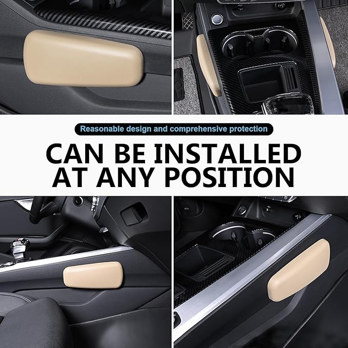2 PCS Car Knee Cushion Pads, Center Console Side Pressure-Relieving Leg Support Soft Cushion, 6.89 " x 2.95 " Fine Leather Breathable Armrest Elbow Pad, Universal for Most Cars Trucks (Beige)